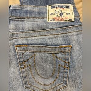 True Religion Blue Boyfriend Jeans with Distressed Details